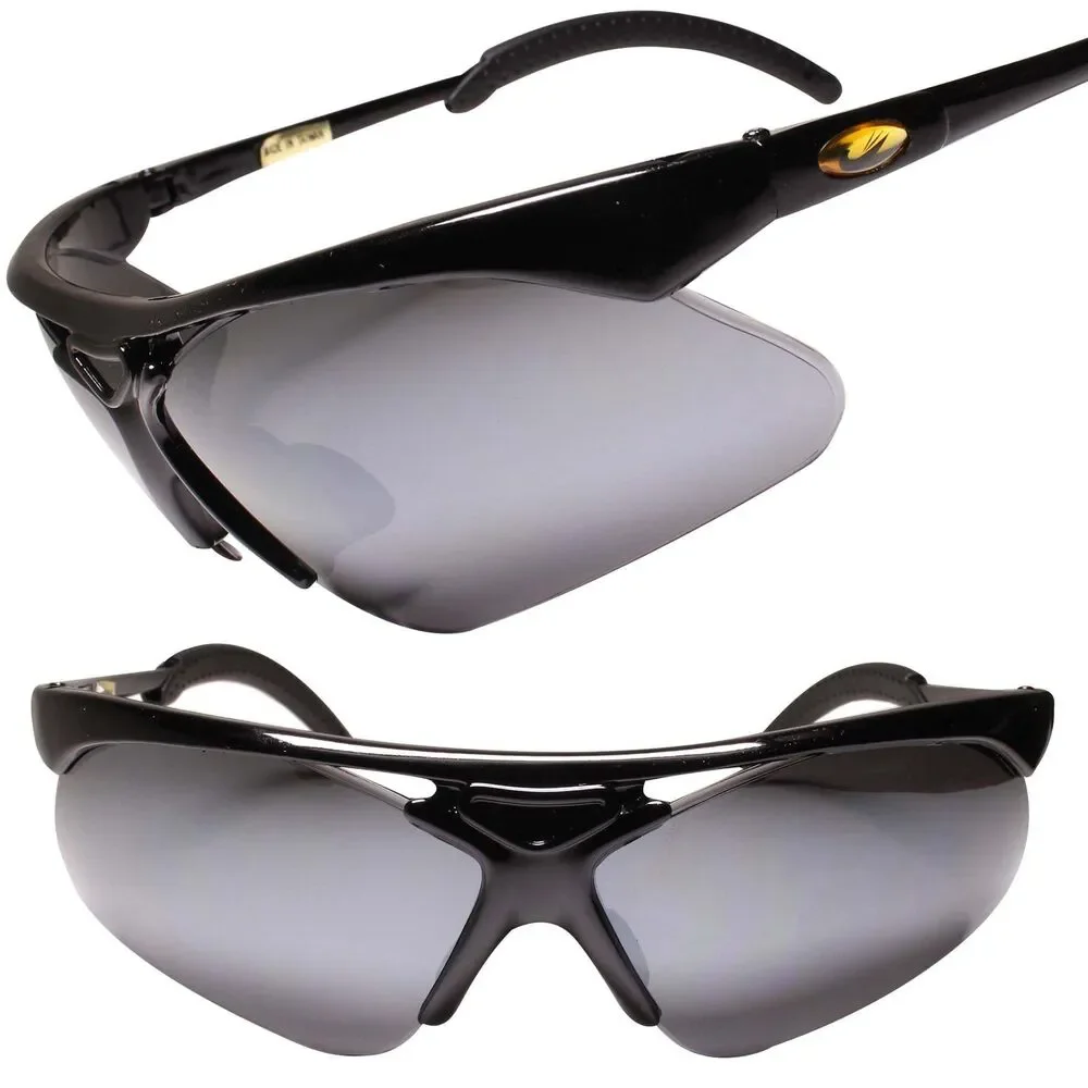 Black Wrap Around Semi Rimless Sport Sunglasses for Athletes Golf Biker Fishing